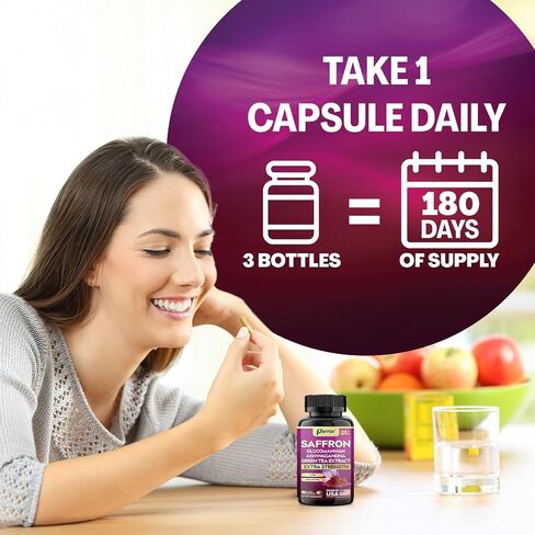 Saffron Supplement with Glucomannan, Ashwagandha, Green Tea Extract, Zeaxanthin & Lutein, Vision Support & Daily Wellness Formula, Extra Strength Plant-Based Capsules, 2 Month Supply (60 Caps) in Saudi Arabia
