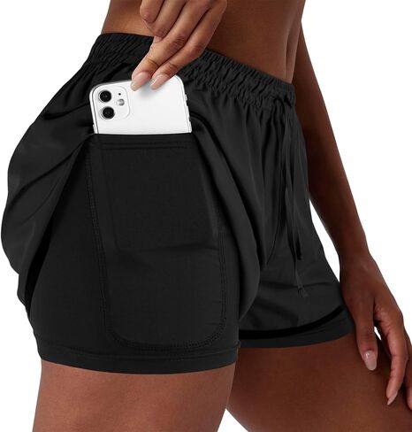 Women's T-Shirt and Running Shorts Set: Comfortable V-Neck T Shirts,High-Waisted 2-in-1 Running Shorts with Liner Pockets,Basic Summer Outfit for Daily Wear, Gym, Yoga in Saudi Arabia
