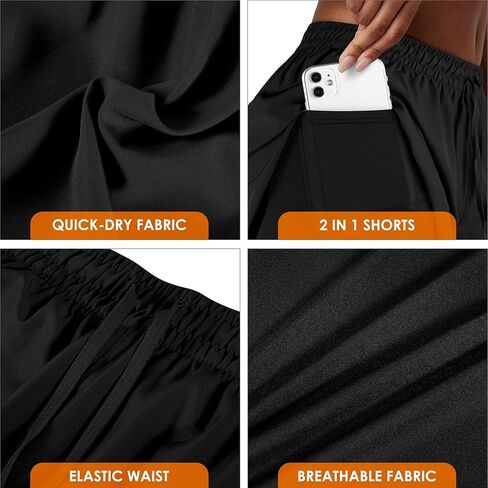 Women's T-Shirt and Running Shorts Set: Comfortable V-Neck T Shirts,High-Waisted 2-in-1 Running Shorts with Liner Pockets,Basic Summer Outfit for Daily Wear, Gym, Yoga in Saudi Arabia
