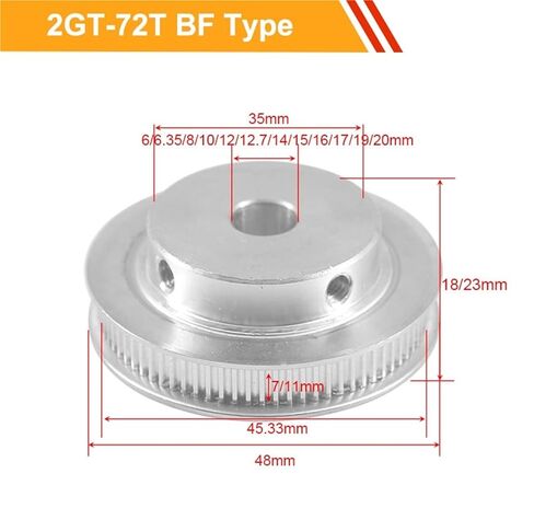 Pinion Hardware for Mechanical Rotation Tooth Belt Pulley GT2 72T 11mm Width 8/10/12/14/15/19/20mm Inner Bore 2GT Type 72Teeth Gear Wheel for Engraving Machine(8mm) in Kuwait