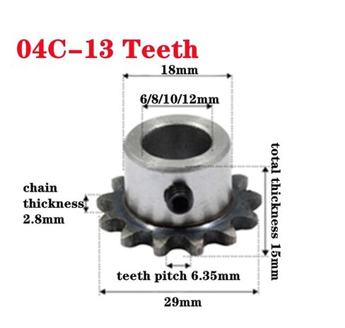 Pinion Hardware for Mechanical Rotation 1pcs 04C Sprocket 13Teeth Inner Hole 6/8/10mm/12mm 25H Steel Sprocket 04C Table Wheel Finished Hole Sprocket Screw Hole M5(6mm) in Kuwait