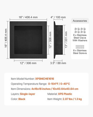 مكيف دش Vevor ، 16 × 32 بوصة + 16 × 32 بوصة جدار راحة مع رف متحرك ، 4 بوصات صابون وشامبو ، منظم تخزين مربع ، زوايا مربعة ، مقاومة للماء ، أسود للاستحمام الحمام in Saudi Arabia