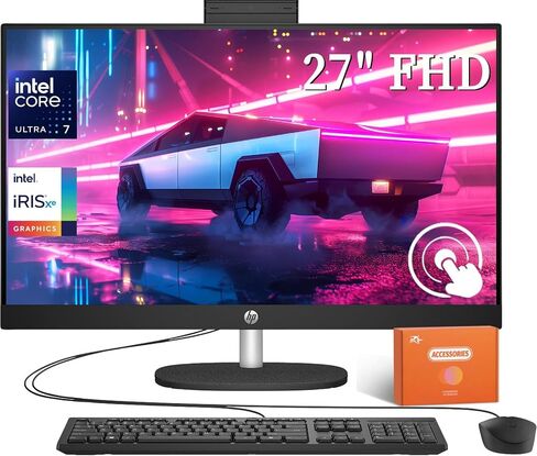 كمبيوتر سطح المكتب HP All-in-One ، 27 "FHD Touchcreen ، Intel 12-Core Ultra 7 155U ، Irisx Graphics ، 64 GB DDR5 ، 4 TB SSD ، Windows 11 Pro & Microsoft Office ، مع إكسسوارات إضافية in Kuwait