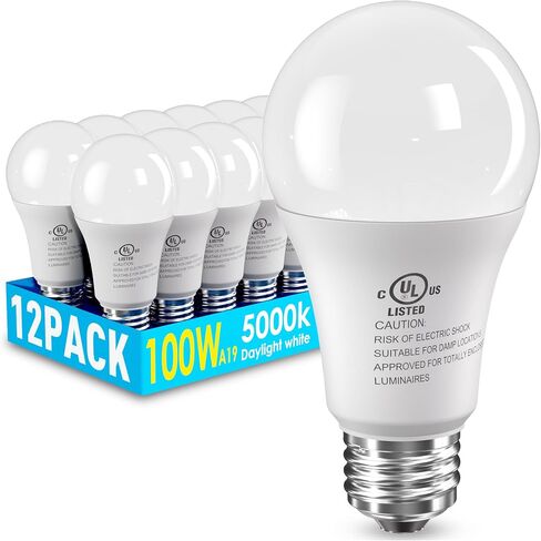 12 حزمة مصابيح LED مصابيح LED 100 واط مكافئة ، A19 15W 5000K ضوء النهار ، ضوء أبيض ساطع 1500 لامعة ، e26 القياسية لا وميض لمبة مصباح المصباح للمنزل ، غرفة نوم ، مكتب ، غير قابلة للضرب in Kuwait