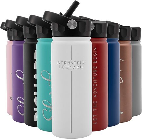 Amazing Items Personalized Water Bottle w/Straw & Lid, 24 oz - Navy Blue | Custom Stainless Steel Sports Water Bottle w/Name and Text - Double-Wall, Vacuum Insulated - Rotating Handle in Kuwait