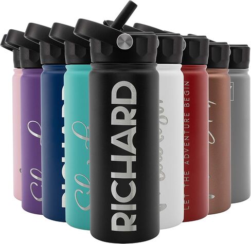 Amazing Items Personalized Water Bottle w/Straw & Lid, 24 oz - Navy Blue | Custom Stainless Steel Sports Water Bottle w/Name and Text - Double-Wall, Vacuum Insulated - Rotating Handle in Kuwait