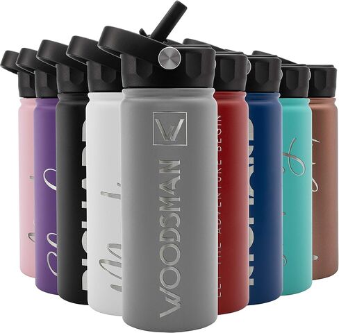 Amazing Items Personalized Water Bottle w/Straw & Lid, 24 oz - Navy Blue | Custom Stainless Steel Sports Water Bottle w/Name and Text - Double-Wall, Vacuum Insulated - Rotating Handle in Kuwait