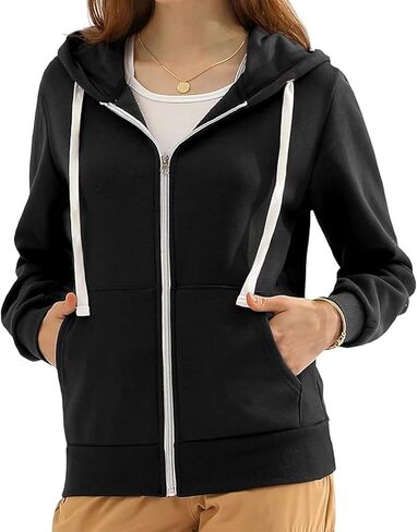 Zip Up Hoodie Women Lightweight Thin Casual Hooded Jacket Long Sleeve Fall Fashion Outfits 2025 Winter Clothes in Kuwait