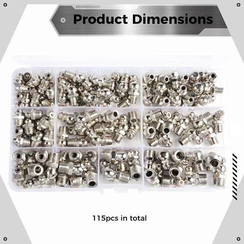 115 قطعة مجموعة تركيب الشحوم ، تشمل M6 ، M8 ، M10 ، مستقيم ، 45 درجة و 90 درجة Zerk Zerk في المعدن in Kuwait