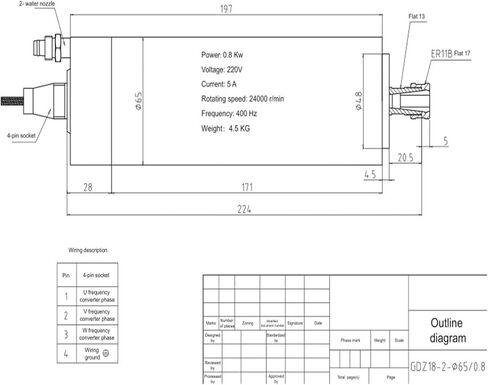 800W المغزل الكهربائي المبرد بالمياه GDZ-18-2 220V 65 ملم قطر 210 مم طول 4 محامل in Saudi Arabia