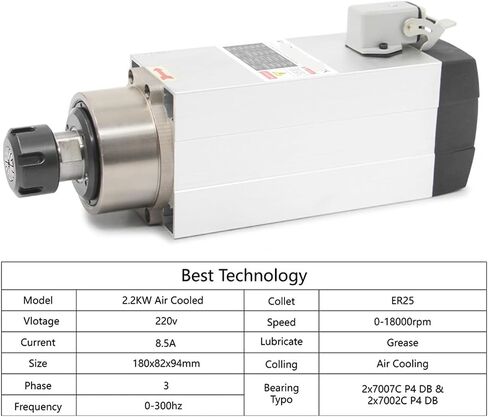 2.2kw ER25 air cooled spindle 300hz 18000rpm 4pcs ceramic ball bearings square 16mm & HY 2.2kw variable frequency drive(Ceramic Ball Bearing,220v) in Saudi Arabia