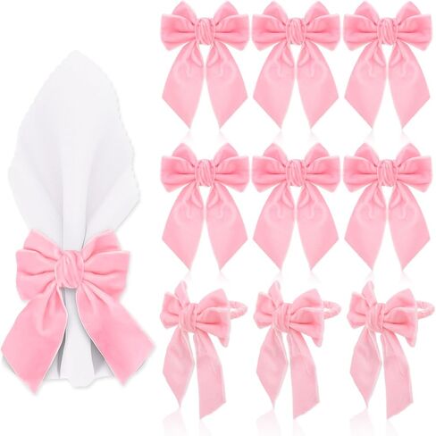 10Pcs Large Bow Napkin Ring Velvet Pink Bowknot Napkin Holder Chic Napkin Buckle Dinner Table Ring for Valentine's Day Wedding Party Table Decor in Saudi Arabia