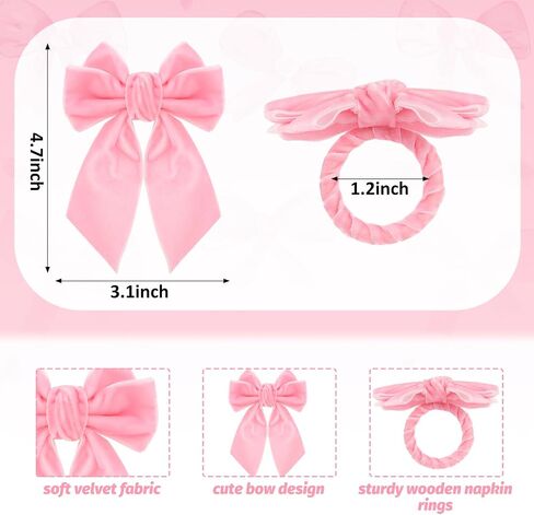 10Pcs Large Bow Napkin Ring Velvet Pink Bowknot Napkin Holder Chic Napkin Buckle Dinner Table Ring for Valentine's Day Wedding Party Table Decor in Saudi Arabia