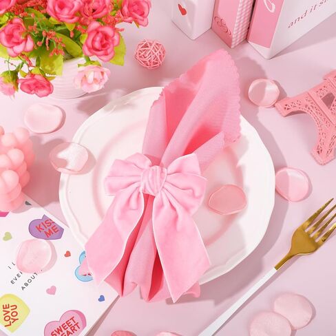 10Pcs Large Bow Napkin Ring Velvet Pink Bowknot Napkin Holder Chic Napkin Buckle Dinner Table Ring for Valentine's Day Wedding Party Table Decor in Saudi Arabia