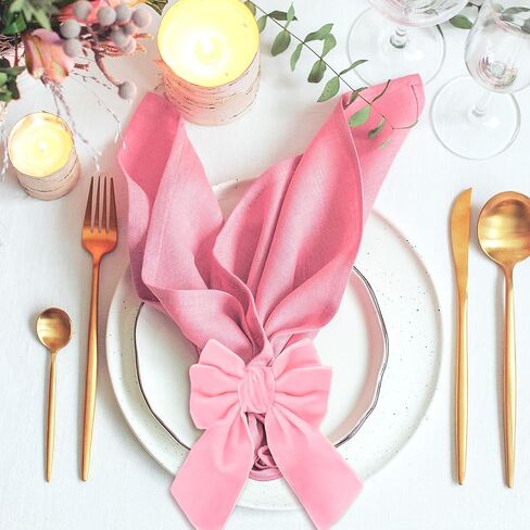 10Pcs Large Bow Napkin Ring Velvet Pink Bowknot Napkin Holder Chic Napkin Buckle Dinner Table Ring for Valentine's Day Wedding Party Table Decor in Saudi Arabia
