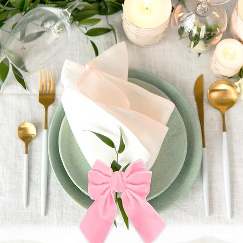 10Pcs Large Bow Napkin Ring Velvet Pink Bowknot Napkin Holder Chic Napkin Buckle Dinner Table Ring for Valentine's Day Wedding Party Table Decor in Saudi Arabia