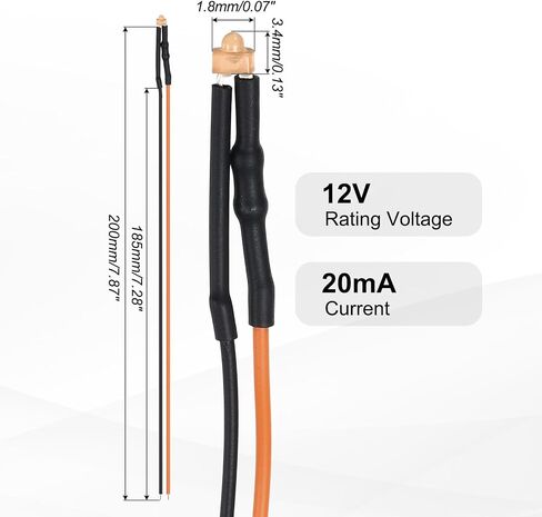 uxcell 50pcs 1.8 مم مصابيح الصمام الثنائي LED ، الضوء الأبيض الدافئ DC 12V قبل أن ينبعث منه LED LED السطوع العالي in Saudi Arabia