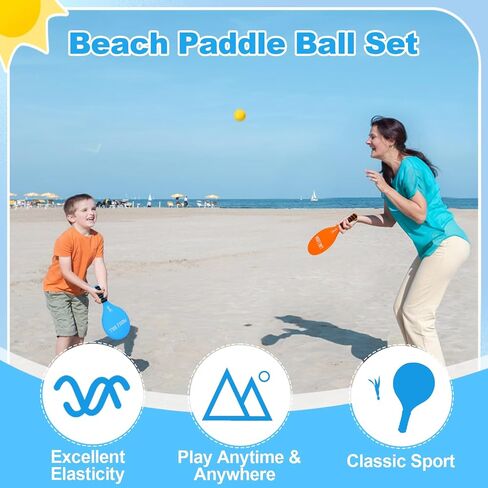 2 Beach Paddle Ball Sets - Funny Paddleball Rackets Game, Outdoor Sports Toys for Kids Adults Family Games Beach Yard Lawn Party Supplies (4 Paddles, 13 Birdies, 4 Balls, 2 Drawstring Bags) in Saudi Arabia