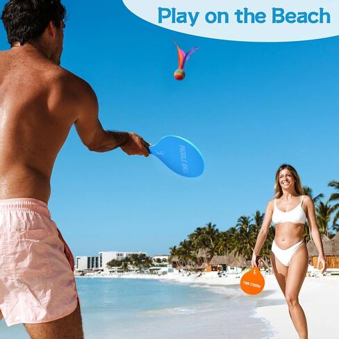2 Beach Paddle Ball Sets - Funny Paddleball Rackets Game, Outdoor Sports Toys for Kids Adults Family Games Beach Yard Lawn Party Supplies (4 Paddles, 13 Birdies, 4 Balls, 2 Drawstring Bags) in Saudi Arabia