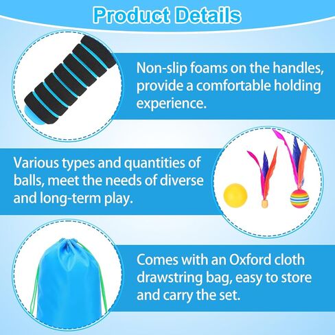 2 Beach Paddle Ball Sets - Funny Paddleball Rackets Game, Outdoor Sports Toys for Kids Adults Family Games Beach Yard Lawn Party Supplies (4 Paddles, 13 Birdies, 4 Balls, 2 Drawstring Bags) in Saudi Arabia