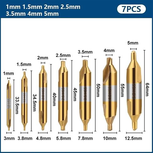 HSS Center Drill Bit Set 1.0/1.5/2.0/2.5/3.5/5mm 7Pcs Countersinks Angle Drilling Combined Bit for Metalworking Tools(Set 1) in Saudi Arabia