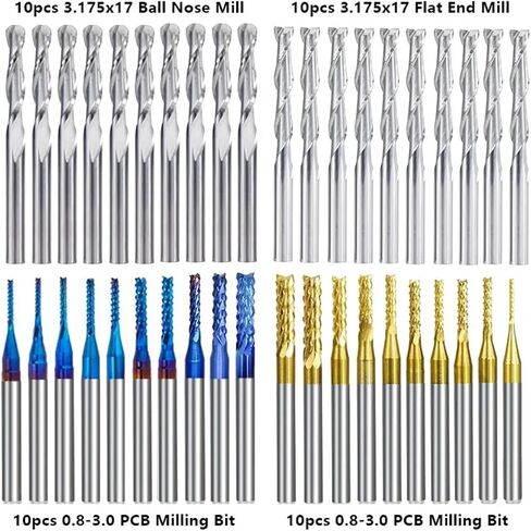 40Pcs/Set 2 Flute Flat Ball Nose Shank PCB Engraving Bits Set Carbide 3.175mm in Saudi Arabia