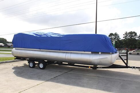 Vortex New 1200d Blue 20 FT Ultra 5 Year Canvas Pontoon/Deck Boat Cover, Elastic, Strap System, FITS 18'1" FT to 20' Long Deck Area, UP to 102" Beam in Saudi Arabia