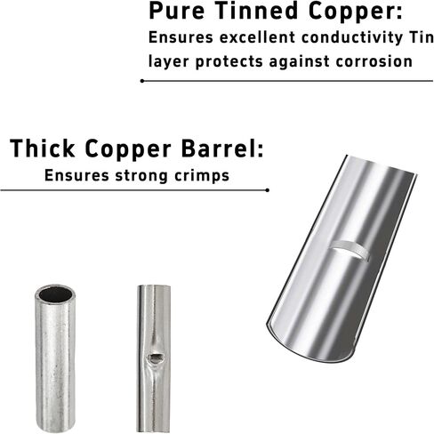 100Pcs 22-18 AWG Non-Insulated Butt Connectors, Seamless Electrical Crimping Terminals, Bare Copper Crimp Splice Connectors for Reliable Electrical Wiring and Splicing in Saudi Arabia