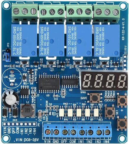 4 وحدة لوحة الترحيل متعددة الوظائف القناة مع مؤقت ، مفتاح DPDT 8-36V DC ، ترحيل تأخير الوقت القابل للتعديل لإلكترونيات السيارات الأتمتة الصناعية ، عزل Optocoupler مؤشرات حالة LED in Kuwait