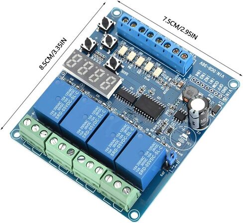 4 وحدة لوحة الترحيل متعددة الوظائف القناة مع مؤقت ، مفتاح DPDT 8-36V DC ، ترحيل تأخير الوقت القابل للتعديل لإلكترونيات السيارات الأتمتة الصناعية ، عزل Optocoupler مؤشرات حالة LED in Kuwait