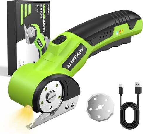 MAKEASY Cardboard Cutter, Rechargeable Electric Scissors, Box Cutter with a Replacement Blade, Rotary Cutter for Fabric, Carpet, Plastic and Leather, 3.6V, 1500mAh, 320RPM in Kuwait