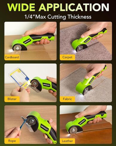 MAKEASY Cardboard Cutter, Rechargeable Electric Scissors, Box Cutter with a Replacement Blade, Rotary Cutter for Fabric, Carpet, Plastic and Leather, 3.6V, 1500mAh, 320RPM in Kuwait