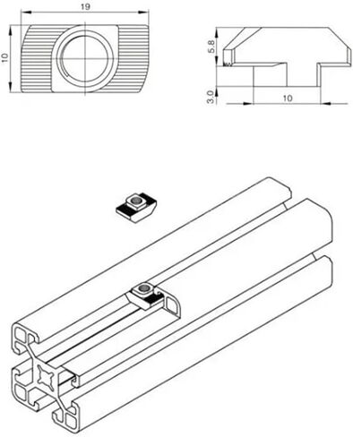 2pcs T-Nuts M3 M4 M5 Hammer Head T-nut Fastening Slot nut Connector Nickel Plated Aluminum Extrusion(20-M4) in Saudi Arabia