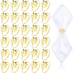 30 Pcs Gold Leaf Napkin Rings, Metal Napkin Ring Holders, Vintage Style, Leaf Shaped, 2.1 Inches, Perfect for Formal and Casual Table Settings, Wedding, Christmas, Party Decor in Saudi Arabia