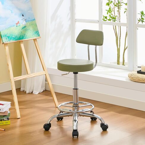 Height Adjustable Stool 19.5’’-26.6’’, Rolling Chair with Back and Footrest, Green Esthetician Stool Ergonomic (Green) in Saudi Arabia