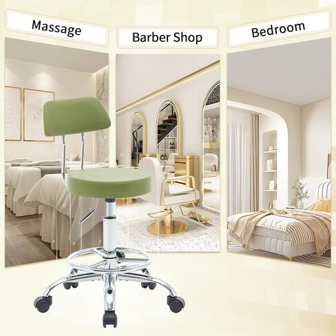 Height Adjustable Stool 19.5’’-26.6’’, Rolling Chair with Back and Footrest, Green Esthetician Stool Ergonomic (Green) in Saudi Arabia