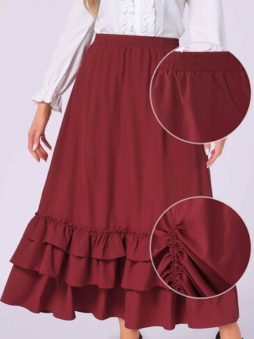 Allegra K Vintage Gothic Victorian Skirt for Women's Steampunk Ruffle Layered Drawstring Renaissance Cupcake Skirts in Saudi Arabia