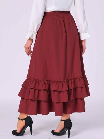 Allegra K Vintage Gothic Victorian Skirt for Women's Steampunk Ruffle Layered Drawstring Renaissance Cupcake Skirts in Saudi Arabia