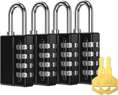 KeeKit Combination Padlock, 4 Digit Combination Lock with Keys, Resettable Waterproof Gate Lock for Locker, Gym, Fence, Case, School & Employee Locker, Toolbox – 4 Pack, 2 Keys, Black in Saudi Arabia