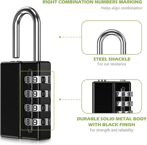 KeeKit Combination Padlock, 4 Digit Combination Lock with Keys, Resettable Waterproof Gate Lock for Locker, Gym, Fence, Case, School & Employee Locker, Toolbox – 4 Pack, 2 Keys, Black in Saudi Arabia