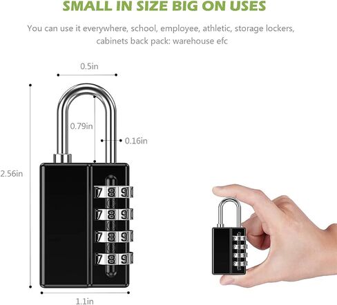 KeeKit Combination Padlock, 4 Digit Combination Lock with Keys, Resettable Waterproof Gate Lock for Locker, Gym, Fence, Case, School & Employee Locker, Toolbox – 4 Pack, 2 Keys, Black in Saudi Arabia