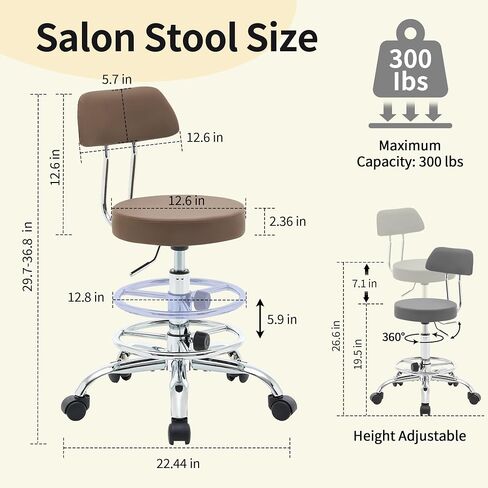 Height Adjustable Stool 19.5’’-26.6’’, Rolling Chair with Back and Footrest, Green Esthetician Stool Ergonomic (Green) in Saudi Arabia
