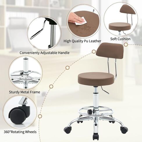Height Adjustable Stool 19.5’’-26.6’’, Rolling Chair with Back and Footrest, Green Esthetician Stool Ergonomic (Green) in Saudi Arabia