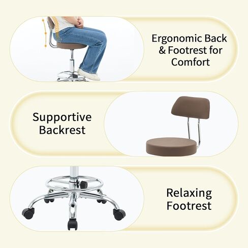 Height Adjustable Stool 19.5’’-26.6’’, Rolling Chair with Back and Footrest, Green Esthetician Stool Ergonomic (Green) in Saudi Arabia