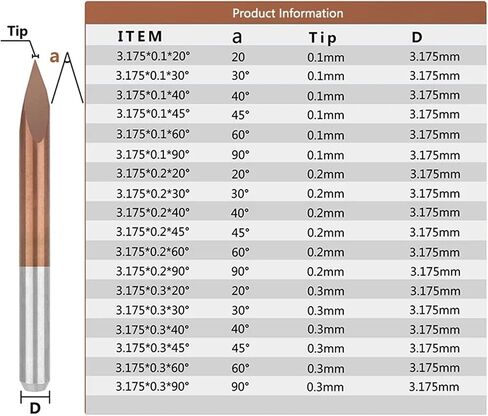10Pcs 3.175mm Shank 3 Edge Engraving Bits 20-90 Degrees Tip 0.1-0.3mm Coating Carving Bits(3.175x0.1x30D) in Saudi Arabia