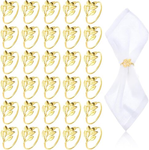 30 PCS Gold Leaf Fackin Rings ، حاملي حلقة منديل معدني ، نمط عتيق ، على شكل أوراق ، 2.1 بوصة ، مثالية لإعدادات الطاولة الرسمية وغير الرسمية ، الزفاف ، عيد الميلاد ، ديكور الحفلات in Saudi Arabia