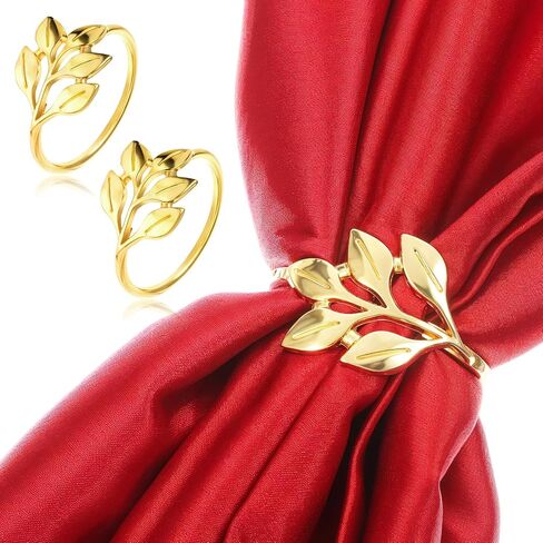 30 PCS Gold Leaf Fackin Rings ، حاملي حلقة منديل معدني ، نمط عتيق ، على شكل أوراق ، 2.1 بوصة ، مثالية لإعدادات الطاولة الرسمية وغير الرسمية ، الزفاف ، عيد الميلاد ، ديكور الحفلات in Saudi Arabia