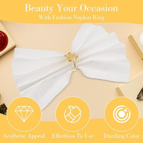 30 PCS Gold Leaf Fackin Rings ، حاملي حلقة منديل معدني ، نمط عتيق ، على شكل أوراق ، 2.1 بوصة ، مثالية لإعدادات الطاولة الرسمية وغير الرسمية ، الزفاف ، عيد الميلاد ، ديكور الحفلات in Saudi Arabia
