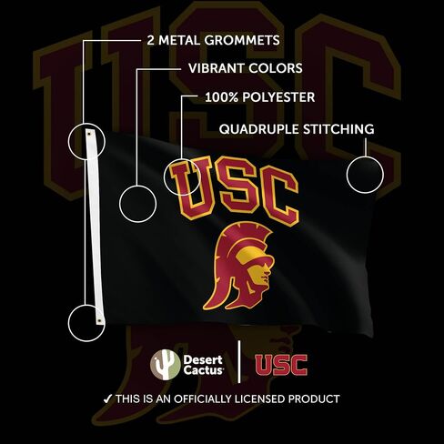 Desert Cactus University of Southern California USC Flag - 3 × 5 أقدام طروادة شعار ، نسيج متين داخلي/خارجي ، تصميم البوليستر بنسبة 100 ٪ (النمط ج) in Saudi Arabia