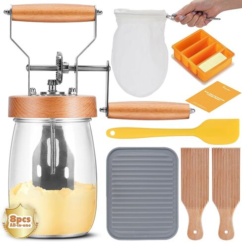 Pro Butter Churner Set – 35oz Glass Jar with Anti-Slip Mat, Cheesecloth, Butter Mold & 2 Paddles – Make Creamy Homemade Butter & Whipped Cream | DIY Kitchen Gift in Saudi Arabia